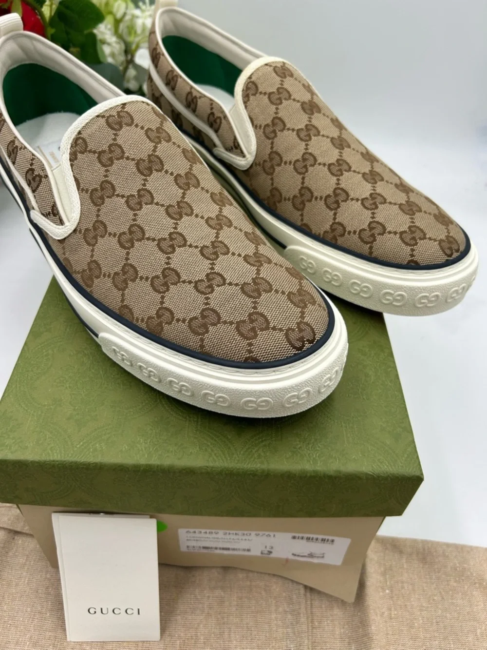 Men's Gucci tennis 1977 slip on sneakers GG canvas size 13 made in Italy